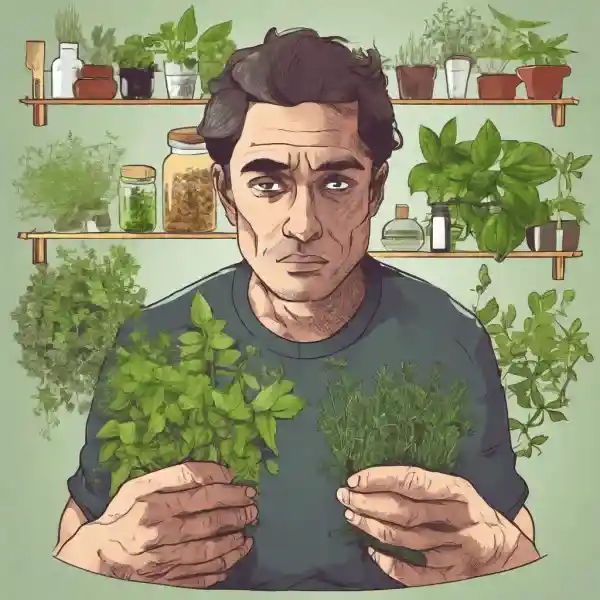 مردی چند گیاه دارویی در دست دارد